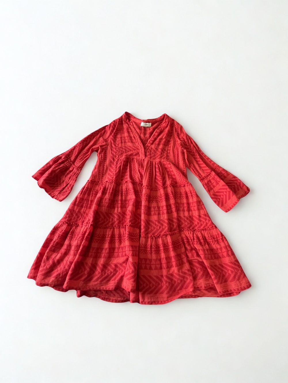 Devotion TWINS Red Tiered Bell-Sleeve Dress for Girls